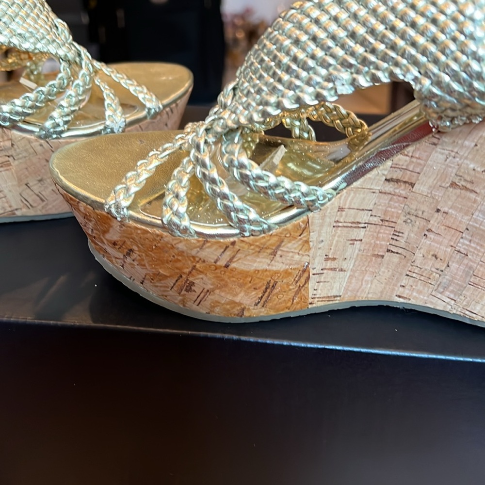 Carlos Santana Horizon Sandals in Silver Braided Top and Cork Wedge Sz 8.5 NEW - Picture 11 of 14